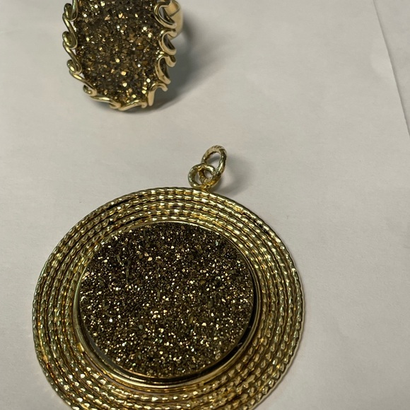 Rare Milor Italian Druzy Quartz Pendant and Ring Set